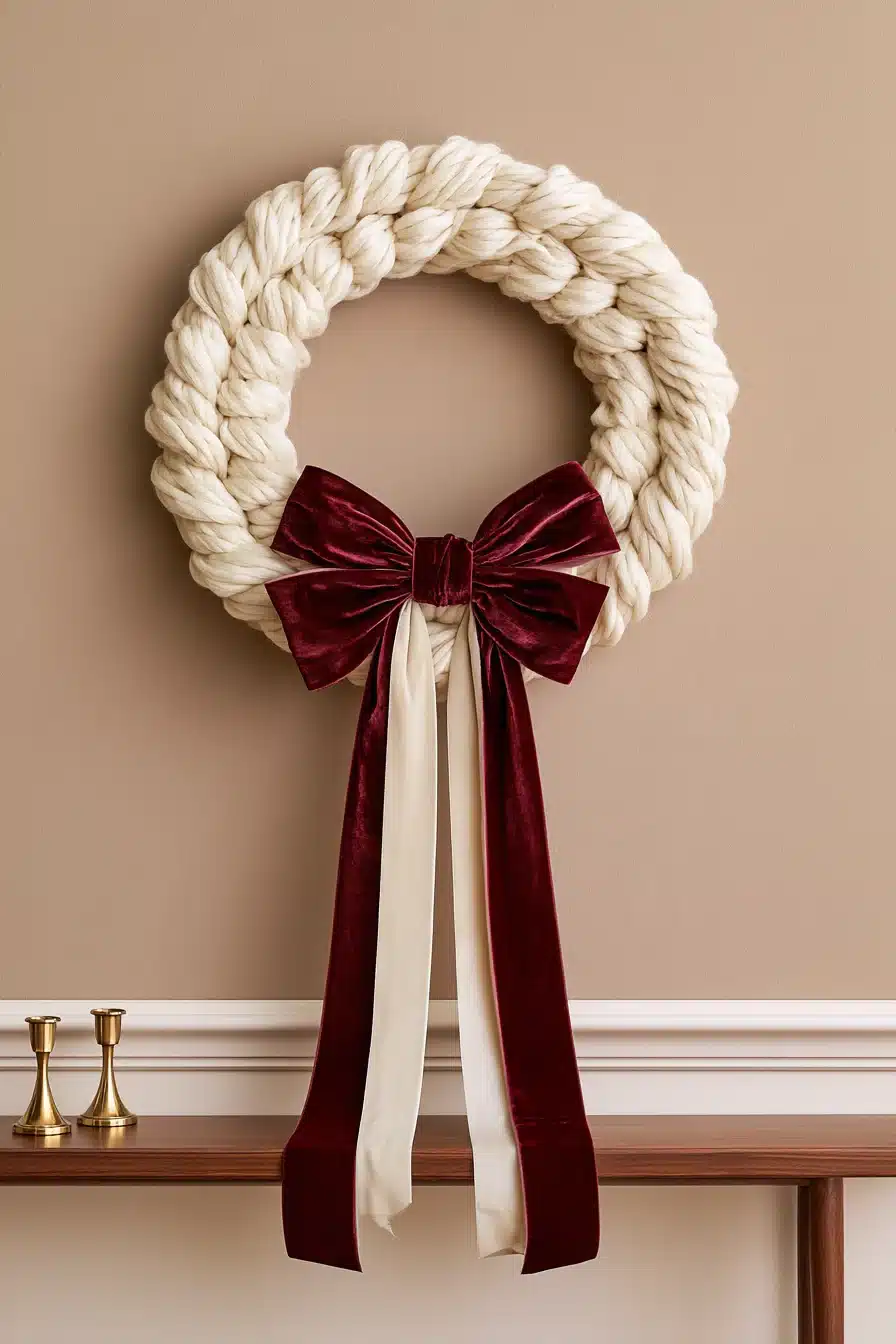 27 Cozy Christmas Yarn Wreaths to Make Your Front Door Feel Magical