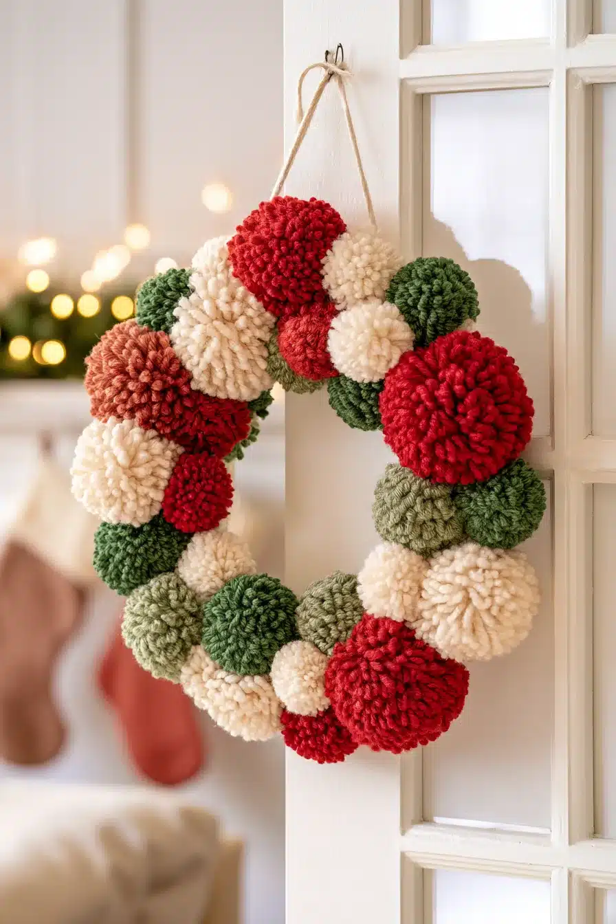 27 Cozy Christmas Yarn Wreaths to Make Your Front Door Feel Magical