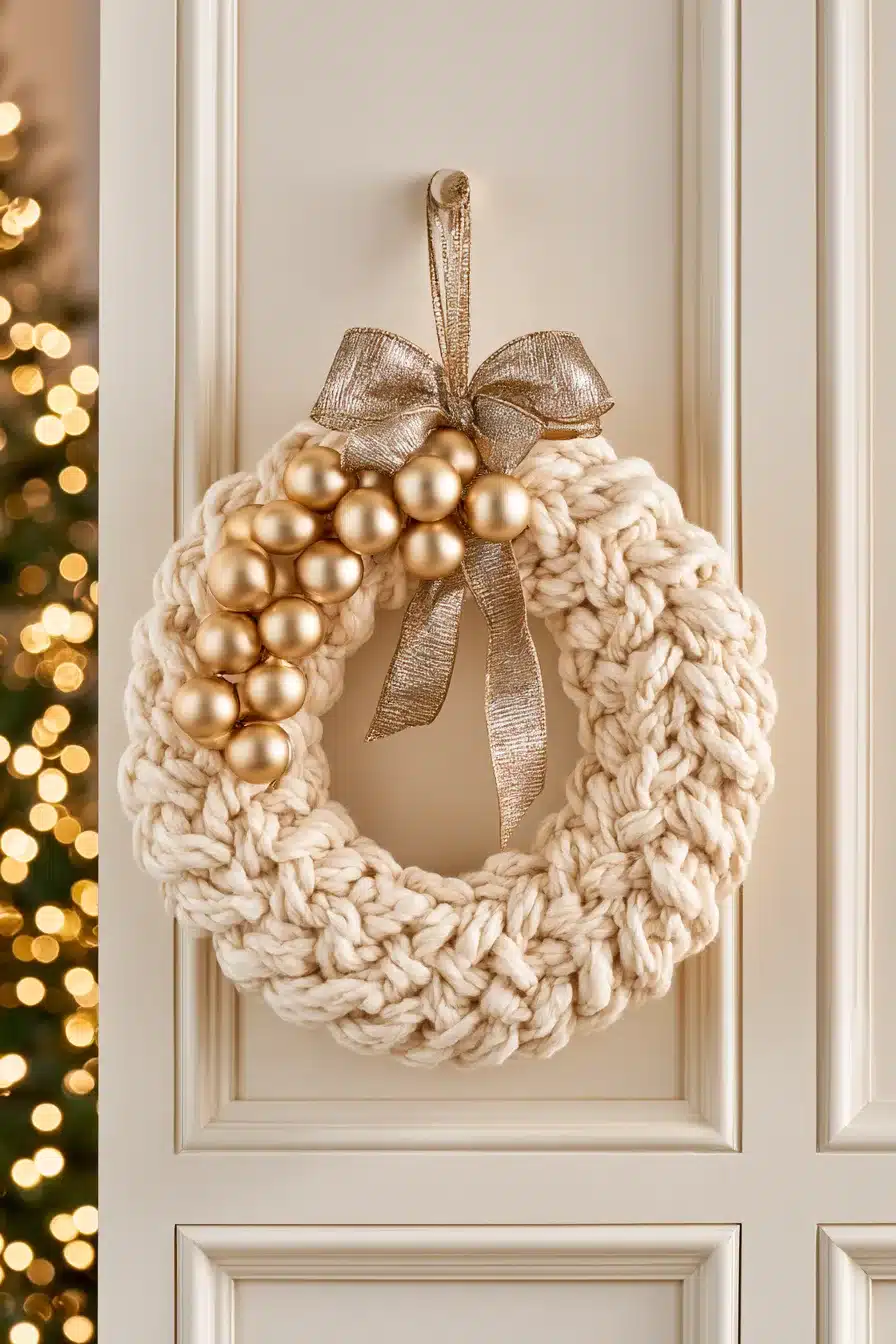 27 Cozy Christmas Yarn Wreaths to Make Your Front Door Feel Magical